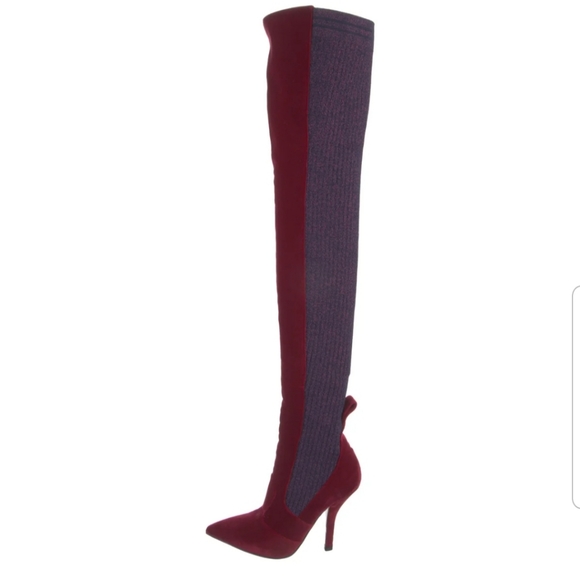Fendi rare Velvet Colorblock Pattern Thigh High Sock Boots size 7. - Picture 2 of 6